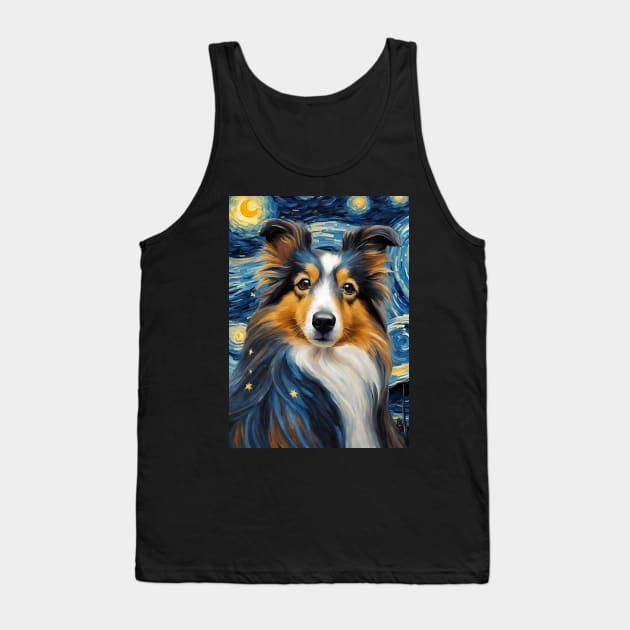 Adorable Shetland Sheepdog Dog Breed Painting in a Van Gogh Starry Night Art Style Tank Top by Art-Jiyuu